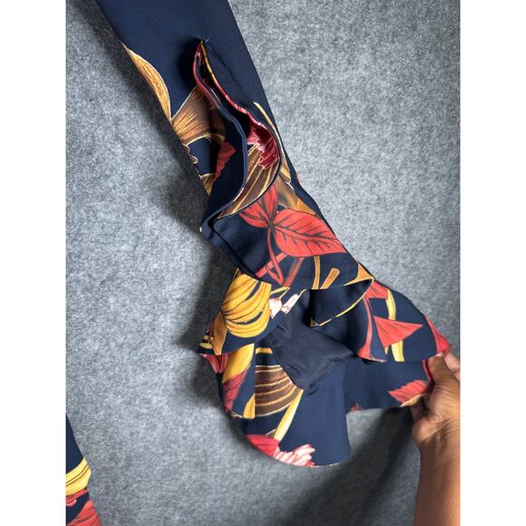 C/ MEO Dress Women Small Gossamer Navy Blue Floral Print Long Sleeve Wrap‎ Mini - Picture 7 of 9